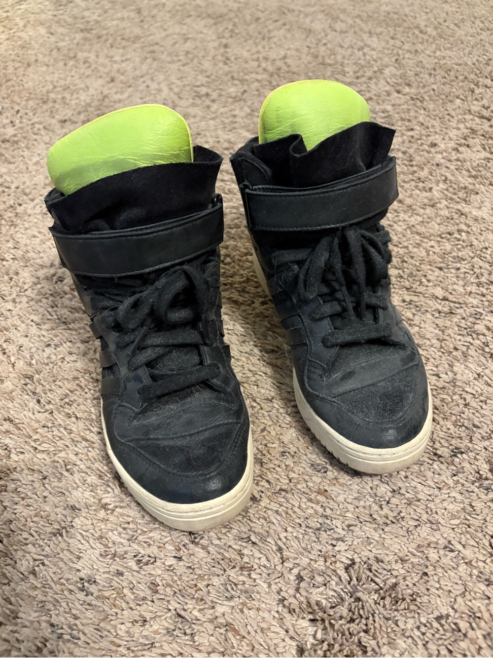 adidas Black High-Top Athletic Sneakers with Neon Lime Tongue